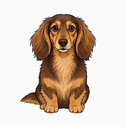 Illustrated long-haired dachshund that follows the cursor